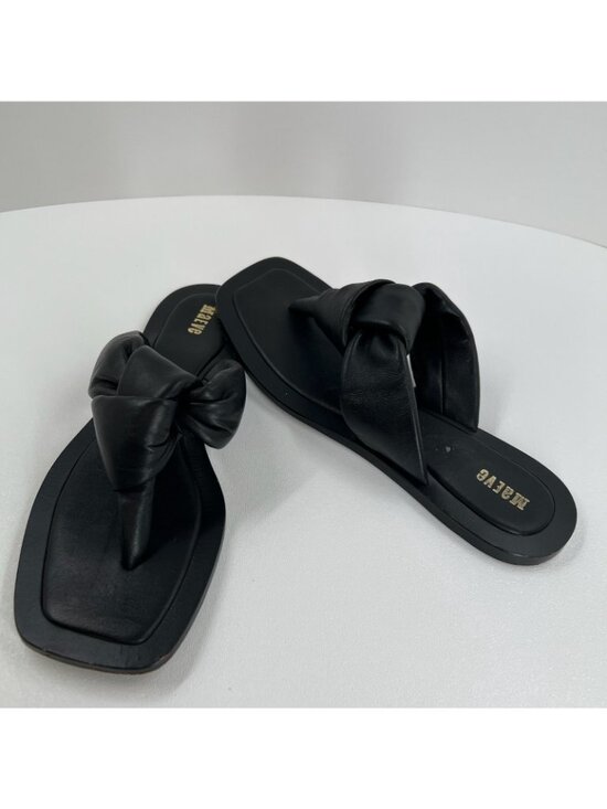 Maeve Anthropologie Puffy Knotted Sandal Womens 9 Leather Square Toe Thong Black - Picture 4 of 9